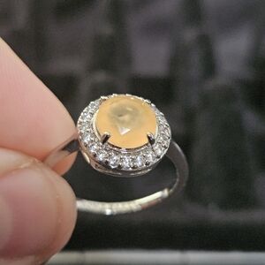 Bomb Party Peach color Lab Created Stone. Rhodium Plating Size 9 Ring